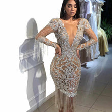 Load image into Gallery viewer, Women Clothing Deep V Plunge neck Hollow Out Cutout out Long Sleeve Gold Maxi Dress
