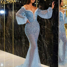 Load image into Gallery viewer, Spring Summer Women Clothing Casual Dress Elegant Gold V neck See through Fishtail Evening Dress