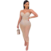 Load image into Gallery viewer, Women Wear Party Nightclub Mesh See through Rhinestone Diamond Strap Dress