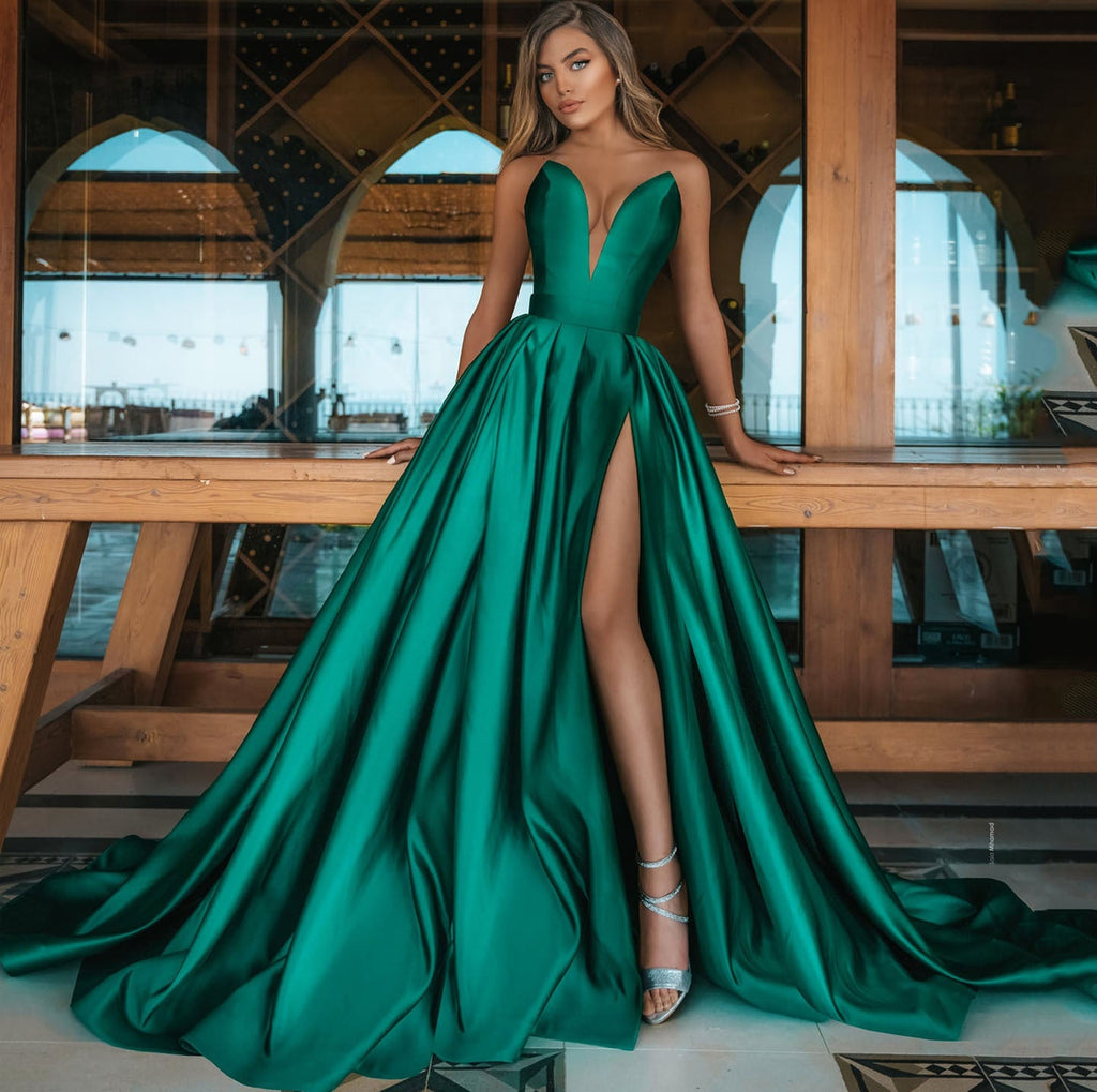 Autumn Winter Women Clothing Sexy Deep V Plunge Plunge Split Maxi Dress Wedding Dress