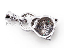 Load image into Gallery viewer, CZ Micro Pave 18K Gold Panther Leopard Head Buckle Interlocking Clasp, Green Eye Leopard Head Clasp for Jewelry Making, 30x13x7mm, sku#K54