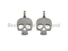 Load image into Gallery viewer, Oxidized silver CZ Micro Pave Skull Pendant/Charm, Antique SIlver Color Skull, Cubic Zirconia Pendant Charm, 26x33mm,sku#X121