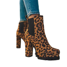 Load image into Gallery viewer, Women's Round-Toe Ankle Boots | Suede Leopard Print Square Thick High Heel
