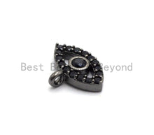 Load image into Gallery viewer, Micro Pave Black CZ Pave On Black Evil Eye Charm Beads, Cubic Zirconia Paved Evil Eye Charm, 8x11mm, sku#B102