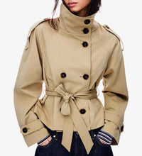 Load image into Gallery viewer, Womens Buttoned Waist-Cinching Lace-Up Trench Coat