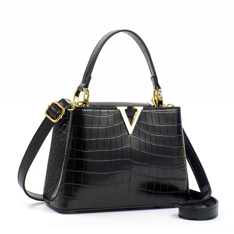 Minimalist Crocodile Pattern Tote Bag - Women's PU Leather Handbag with Zipper Compartment