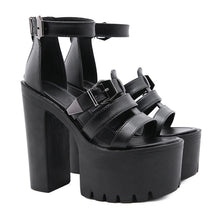 Load image into Gallery viewer, Women's High Heel Buckle Sandals – Patent PU Leather Chunky Heel Open Toe Dress Shoes