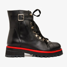 Load image into Gallery viewer, The Belgrano Black Leather Lace-Up Ankle Women Boot With a Side Zipper