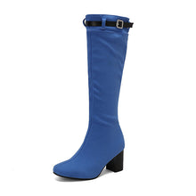 Load image into Gallery viewer, Chunky-Heeled Over-the-Knee Boots with Color-Block Leather Belt Buckle - Women's High Fashion Boots