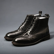 Load image into Gallery viewer, Men's Thick-Soled Leather Boots | Chunky Heel Mid-Calf Lace-Up Boots for Men
