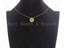 Load image into Gallery viewer, CZ Micro Pave Black CZ Square Pattern On Round Coin Shape Pendant, Dainty Gold Medallion Pendant,17mm, Sku#LK24