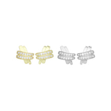 Load image into Gallery viewer, Gold Silver Clear CZ X Crossover Shape Stud Earrings, Sku#A369