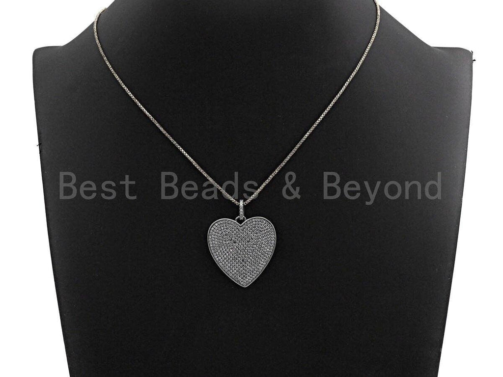 Rhidium CZ Micro Pave Heart Pendant, Heart Shaped Pave Pendant, Antique Silver Color Heart, 31x32mm, Sku#X119