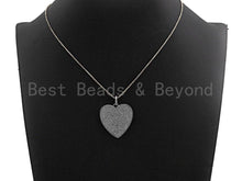Load image into Gallery viewer, Rhidium CZ Micro Pave Heart Pendant, Heart Shaped Pave Pendant, Antique Silver Color Heart, 31x32mm, Sku#X119