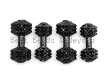 Load image into Gallery viewer, Black CZ Pave Dumbbell Micro Pave Beads, Cubic Zirconia Spacer Beads, Fitness Barbell Spacer, Men's Bracelet Charms, 6x16/7x17mm sku#G330