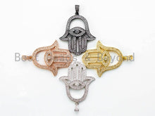 Load image into Gallery viewer, CZ Micro Pave Hamsa Hand with Evil Eye Pendant, F221