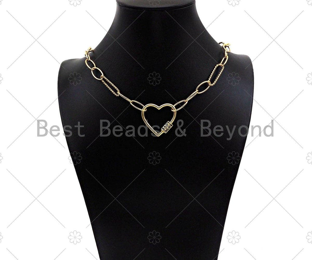 18K Gold Love Word On Heart Shape Screw Clasp, Heart Connector, Gold Carabiner Clasp,30x29mm, Sku#K172
