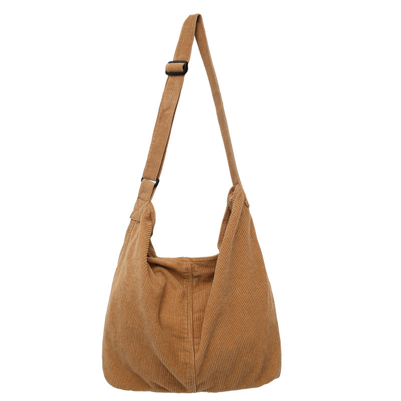 Corduroy Crossbody Bag – Spacious Retro Shoulder Bag for Women | Casual Minimalist Style