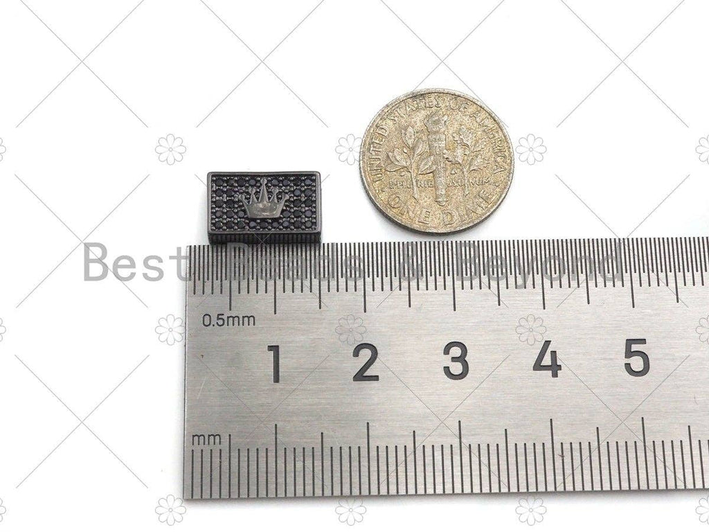 Black CZ Large Hole Embossment Crown Spacer Micro Pave Beads, Cubic Zirconia Cuboid Spacer Beads, Men's Bracelet Findings,13x8mm, SKU#LD11