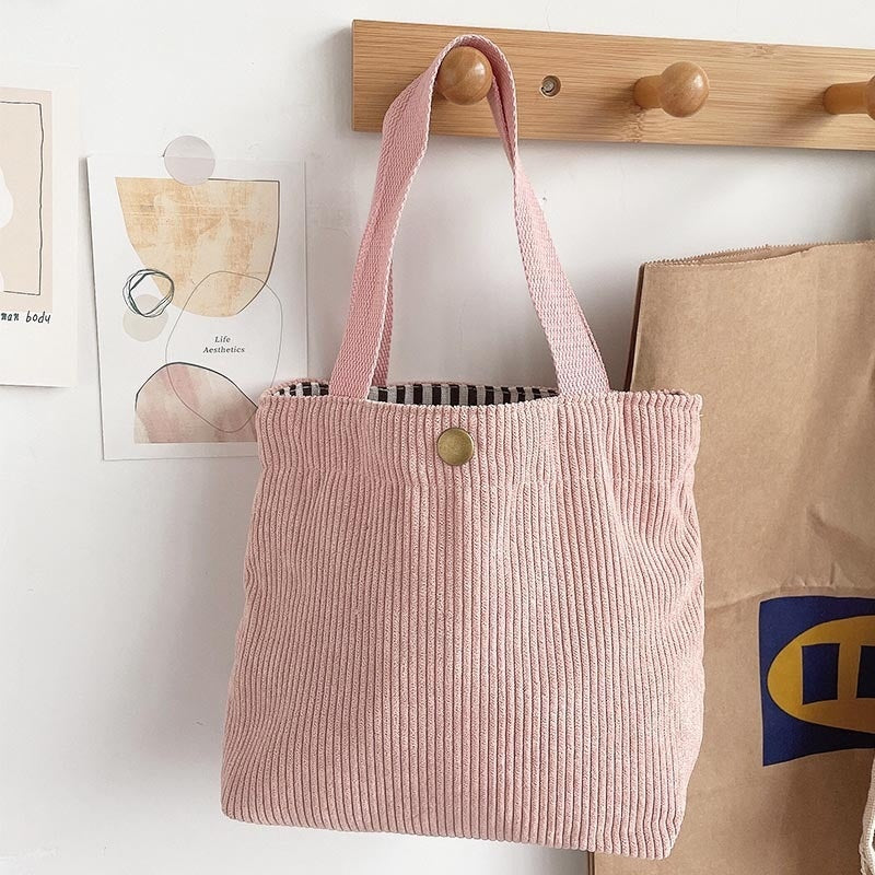 Women's Canvas Tote Bag - Minimalist Double-Sided Print Shoulder Bag with Embroidered Logo