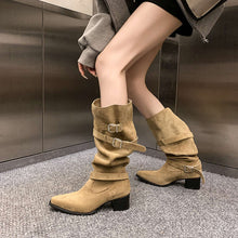 Load image into Gallery viewer, Women's Suede Pointed Toe Chunky Heel Ankle Boots | Sarah Express