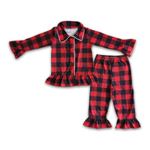 Load image into Gallery viewer, Buffalo plaid girls Christmas pajamas