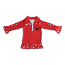 Load image into Gallery viewer, Red polka dots screen print zipper mouse girls pullover