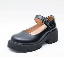 Load image into Gallery viewer, Women's Retro Japanese-Style Buckle Strap Chunky Heel Leather Shoes | Low-Cut Round Toe Pumps