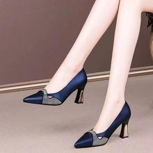 Load image into Gallery viewer, Women's Elegant Pointed-Toe Chunky Heel High Heels – Color Block Slip-On Dress Shoes