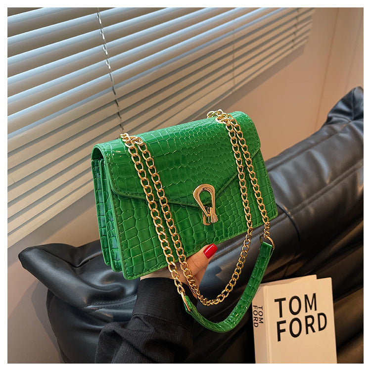 Crocodile-Print Chain Crossbody Bag