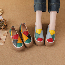 Load image into Gallery viewer, Women's Genuine Leather Patchwork Color-Block Loafers | Slip-On Round Toe Low Heel Shoes