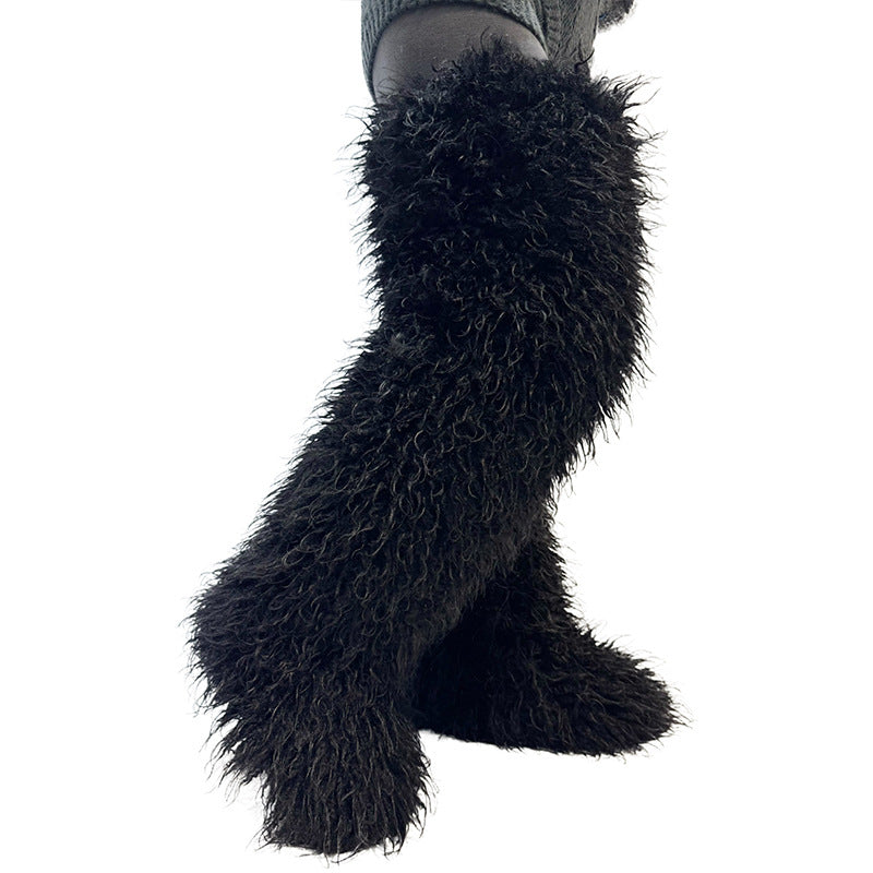 Women's 72cm Thigh-High Boots – Faux Wool Over-the-Knee Slip-On Winter Boots