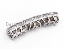 Load image into Gallery viewer, CZ Micro Pave 26x6mm Half Full Pave Tube for Bracelet/Necklace, Cubic Zirconia Separator Tube in Silver Black, Tube Beads, sku#C59