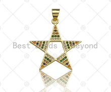 Load image into Gallery viewer, Mulicolor CZ Micro Pave Five point Star Shape Pendant, CZ Pave Star Charm, Gold Pave Star Pendant, 25mm, Sku#LK80