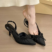 Load image into Gallery viewer, Women's Bow-Tie Pointed Toe Sandals - Elegant Pointed Toe Mid Heel Shoes
