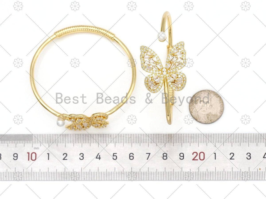 CZ MicroPave Bufferfly with Mother of Pearl Bangle Bracelet