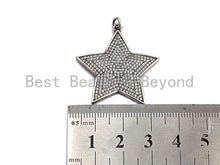 Load image into Gallery viewer, Rhidium CZ Micro Pave Five Star Pendant/Charm, Antique Silver Star Cubic Zirconia Pendant Charm, 31x32mm,sku#X120
