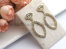 Load image into Gallery viewer, Rainbow CZ Micro Pave Evil Eye With Oval Dangles Earring, Da