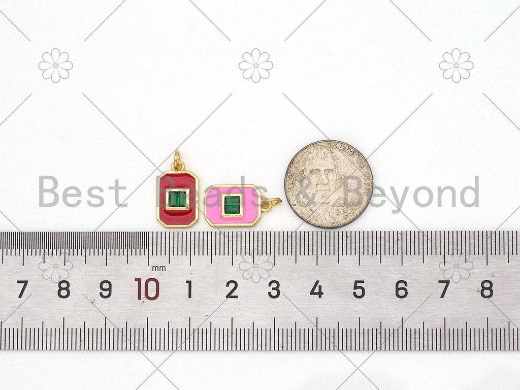 Big Green CZ on Colorful Enamel Rectangle Shape Pendant,18K Gold Filled CZ Micro Pave Pendant,Enamel Jewelry,10x16mm,Sku#LK405
