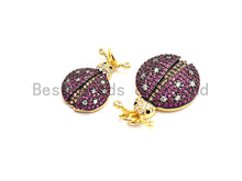 Load image into Gallery viewer, 19mm CZ Fuchsia Color Micro Pave Ladybird Pendant,CZ Paved Ladybird Charm Gold,Silver,Rose Gold,Gunmetal plated,sku#F748