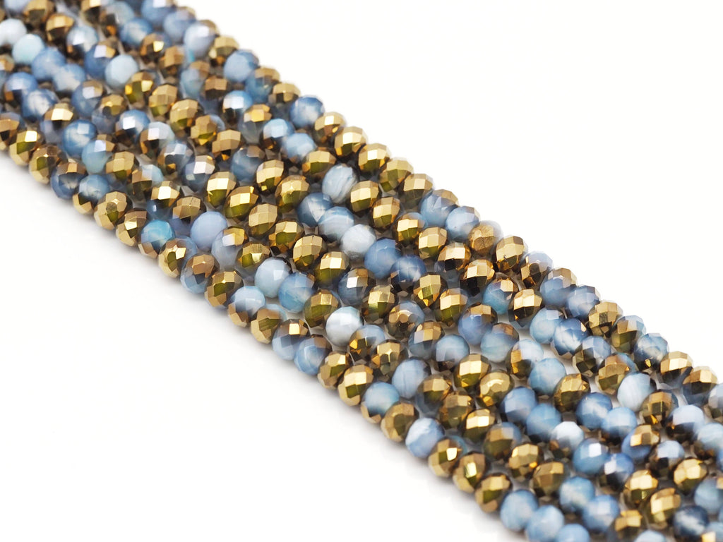 Half Gold Plated Blue Banded Agate Rondelle Faceted Beads, Sku#UA248