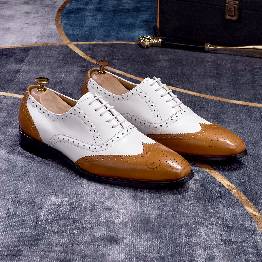 Men's Brogue Oxford Dress Shoes | Carved Wingtip Business Casual Leather Shoes