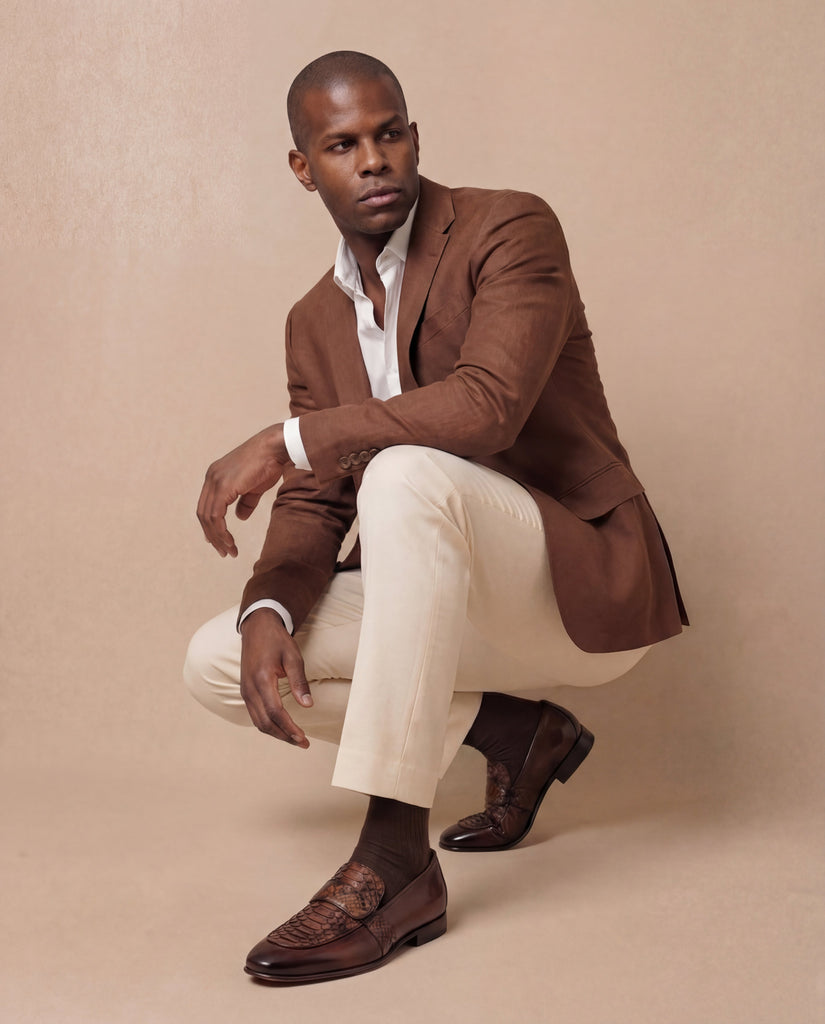 The Dorian Tan Python ; Baby Buffalo Leather Loafer Men Shoe