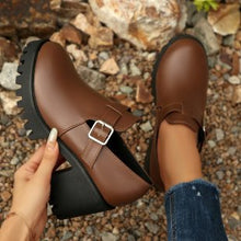 Load image into Gallery viewer, Women's British-Style Chunky Heel Pumps - Round Toe Buckle Closure Casual Shoes
