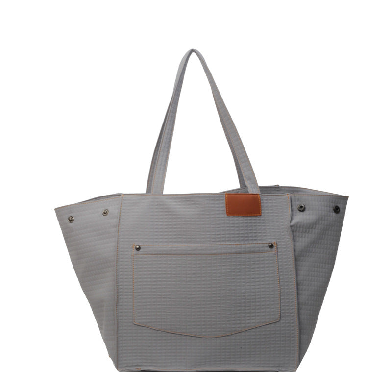 Women's High-Capacity Canvas Shoulder Bag - Stylish Bucket Tote with Multiple Pockets