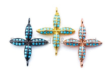 Load image into Gallery viewer, CZ Micro Pave Turquoise Four Leaf Connector, Cubic Zirconia Space Connector Charm, Fashion Jewelry Beads, 19X24mm, 1pc/2pcs sku#M113