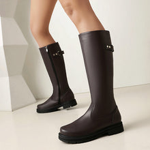 Load image into Gallery viewer, Women's Retro British-Style Chunky Heel Riding Boots | Belt Buckle Side Zipper | Black Brown