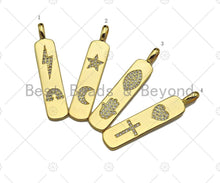 Load image into Gallery viewer, CZ Micro Pave 18k Gold Moon Heart Cross Star Bar Pendant, Cubic Zirconia Pendant, Pattern Charm, CZ Micro Pave Pendant,9x42mm, Sku#LK182