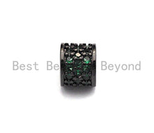 Load image into Gallery viewer, CZ Big Hole Drum Barrel Green Micro Pave Spacer Beads, Gold/Rose Gold/Silver/Black Cubic Zirconia Spacer Beads, DIY Jewelry, 6x7mm, sku#X47