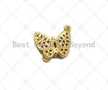 Load image into Gallery viewer, Fuchsia CZ Butterfly Connector, Butterfly Bracelet Link, Butterfly Pendant, Cubic Zirconia Pendant, Gold Tone, 16x18mm, Sku#LK86